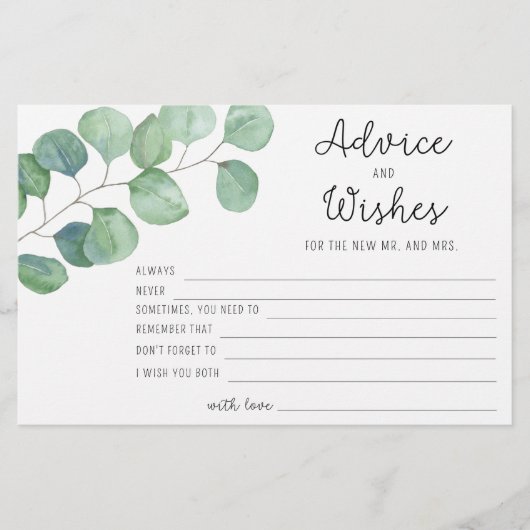 Eucalyptus - advies en wensen vrijgezellenfeest briefpapier (Voorkant)