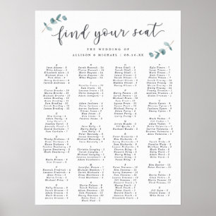 Eucalyptus Alfabetical Wedding Seating Chart Poster