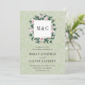 Eucalyptus All-in-One Sage Green Monogram Weddensc Kaart (Staand voorkant)