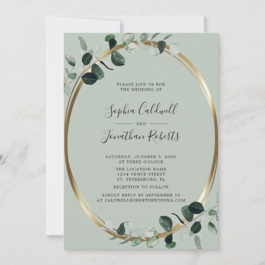 Eucalyptus All in One Website RSVP Sage Weddenscha Kaart (Voorkant)