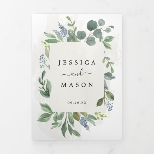 Eucalyptus All-in-One Wedding Invitations Drieluik Uitnodiging (Cover)