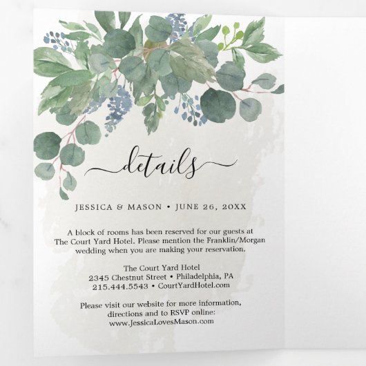 Eucalyptus All-in-One Wedding Invitations Drieluik Uitnodiging (Binnenzijde eerst)
