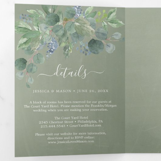 Eucalyptus All-in-One Wedding Invitations Drieluik Uitnodiging (Binnenzijde eerst)