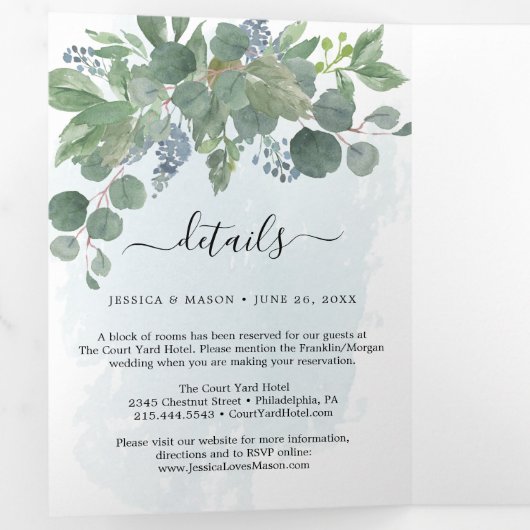 Eucalyptus All-in-One Wedding Invitations Drieluik Uitnodiging (Binnenzijde eerst)