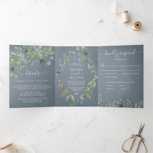 Eucalyptus All-in-One Wedding Invitations Drieluik Uitnodiging (Binnen)