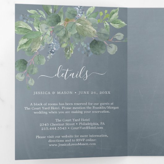 Eucalyptus All-in-One Wedding Invitations Drieluik Uitnodiging (Binnenzijde eerst)