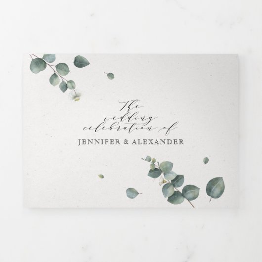 Eucalyptus Alles in een Monogram Bruiloft Tri-Fold Drieluik Uitnodiging (Cover)