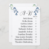 Eucalyptus Alphabetical 10 Guest Table Chart Cards Kaart (Voorkant / Achterkant)