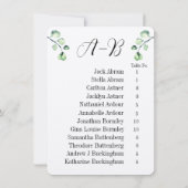 Eucalyptus Alphabetical 12 Guest Table Chart Cards Kaart (Achterkant)