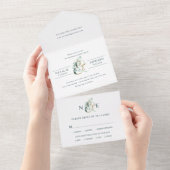 Eucalyptus Ampersand Gold Green Wedding All In One Uitnodiging (Afscheurbaar)