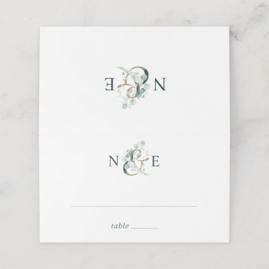 Eucalyptus Ampersand Gold Green Wedding Plaatskaartje (Buitenkant ongevouwen)