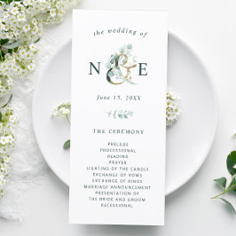 Eucalyptus Ampersand Gold Green Wedding Programmakaart