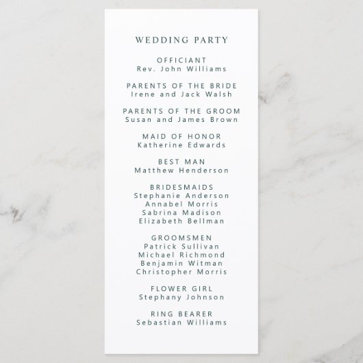 Eucalyptus Ampersand Gold Green Wedding Programmakaart (Achterkant)