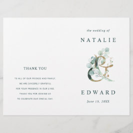Eucalyptus Ampersand Gold Green Wedding Programme