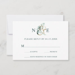 Eucalyptus Ampersand Gold Green Wedding RSVP Kaartje