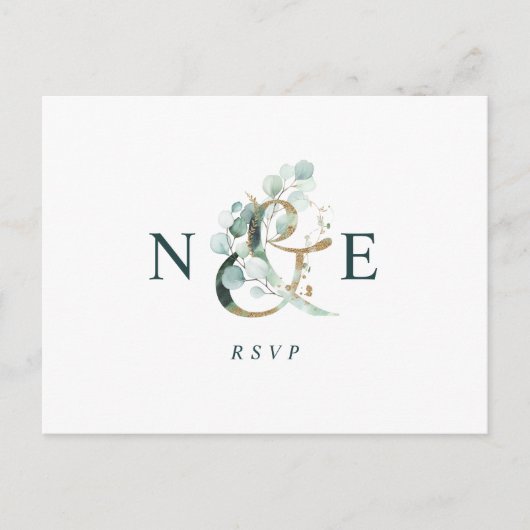 Eucalyptus Ampersand Gold Green Weddingend RSVP Briefkaart (Voorkant)