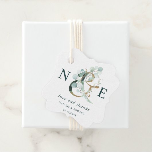 Eucalyptus Ampersand Gouden Groene Bruiloft Dank u Bedankjes Labels (In situ)
