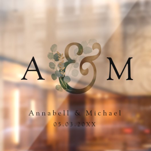 Eucalyptus, Ampersand, Monogram, Bruiloft Raamsticker (Vel 2)