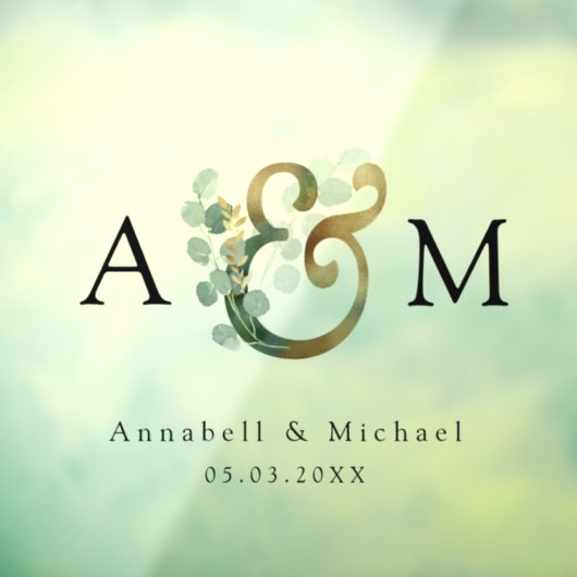 Eucalyptus, Ampersand, Monogram, Bruiloft Raamsticker (Vel 3)