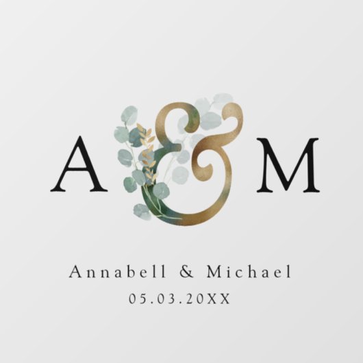 Eucalyptus, Ampersand, Monogram, Bruiloft Raamsticker (Vel)