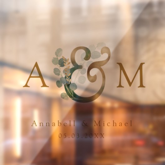 Eucalyptus, Ampersand, Monogram, Bruiloft Raamsticker (Vel 2)