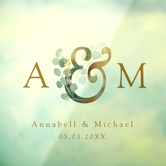 Eucalyptus, Ampersand, Monogram, Bruiloft Raamsticker (Vel 3)