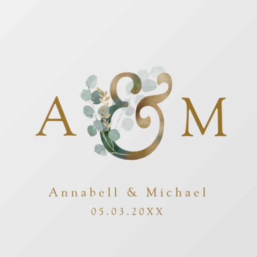 Eucalyptus, Ampersand, Monogram, Bruiloft Raamsticker (Vel)