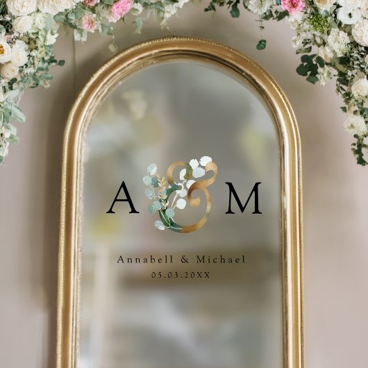 Eucalyptus, Ampersand, Monogram, Bruiloft Raamsticker