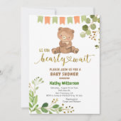 Eucalyptus and Bear We Can Bearly Wait Baby Shower Kaart (Voorkant)