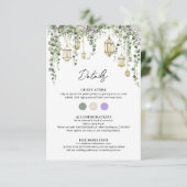 Eucalyptus and Purple Floral Wedding Details Card (Staand voorkant)