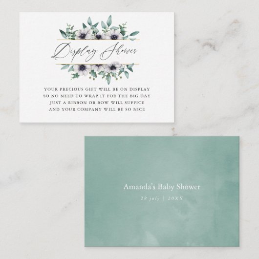 Eucalyptus Anemone Baby shower Display Shower Informatiekaartje (Voorkant / Achterkant)