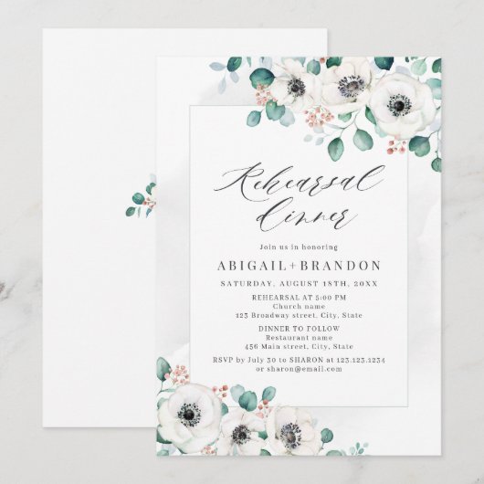 Eucalyptus anemone floral rehearings invitat kaart (Voorkant / Achterkant)