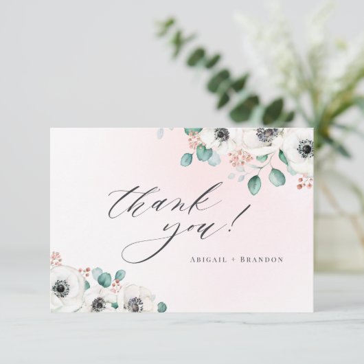 Eucalyptus anemone floral rustige dank u bedankkaart (Staand voorkant)