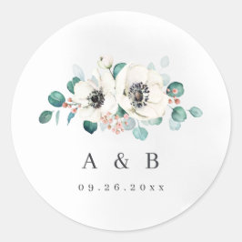Eucalyptus anemone floral rustige monogram ronde sticker