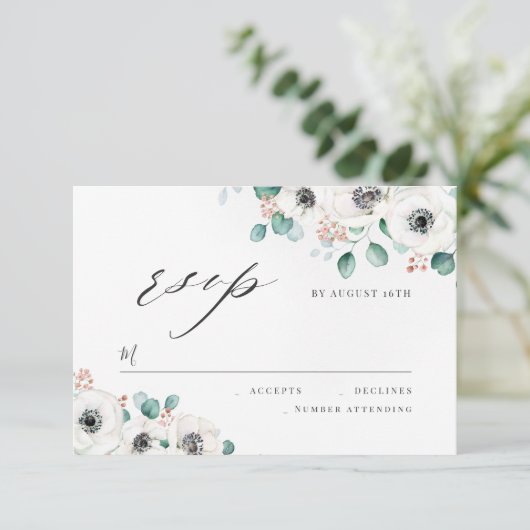 Eucalyptus anemone floral rustious bruiloft RSVP (Staand voorkant)
