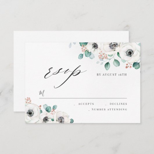Eucalyptus anemone floral rustious bruiloft RSVP (Voorkant / Achterkant)