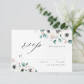 Eucalyptus anemone floral rustious bruiloft RSVP Kaartje (Staand voorkant)