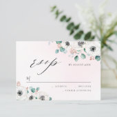 Eucalyptus anemone floral rustious bruiloft RSVP Kaartje (Staand voorkant)