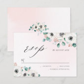 Eucalyptus anemone floral rustious bruiloft RSVP Kaartje (Voorkant / Achterkant)