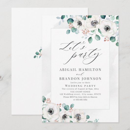 Eucalyptus anemone floral rustitparty inv kaart (Voorkant / Achterkant)