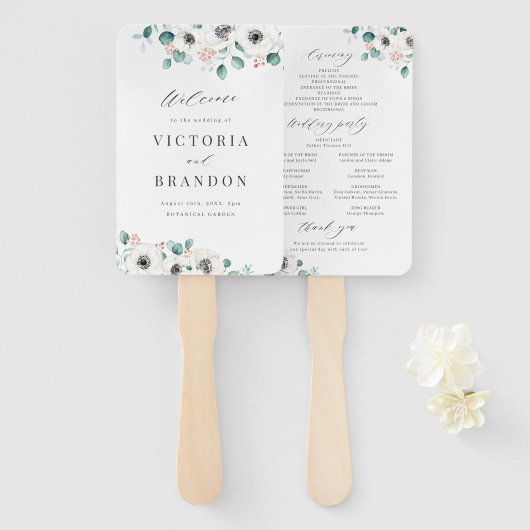 Eucalyptus anemone floral rustitprogramma's handwaaier (Voorkant en achterkant)