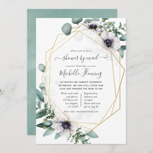 Eucalyptus Anemone Geometric Baby shower by Mail Kaart (Voorkant / Achterkant)