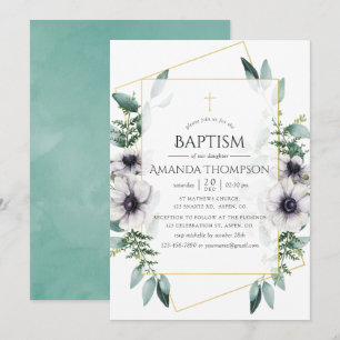 Eucalyptus Anemone Geometric Baptism/Christening Kaart