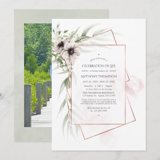 Eucalyptus Anemone Geometric Celebration of Life Kaart (Voorkant / Achterkant)