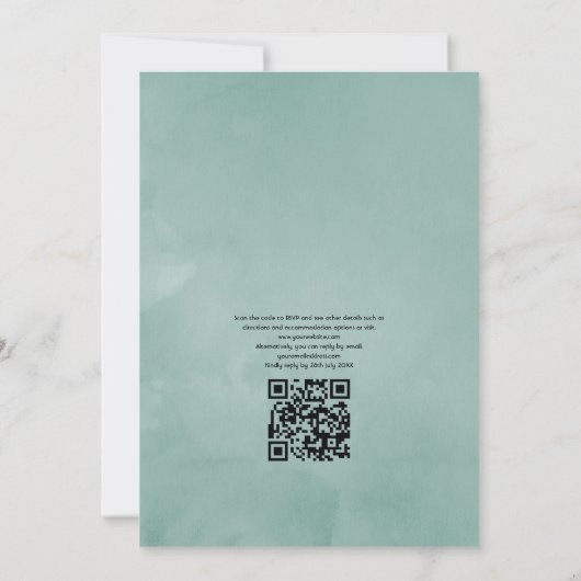 Eucalyptus Anemone Geometric QR Code RSVP Weddensc Kaart (Achterkant)