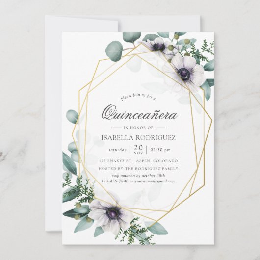 Eucalyptus Anemone Geometric Quinceañera Kaart (Voorkant)