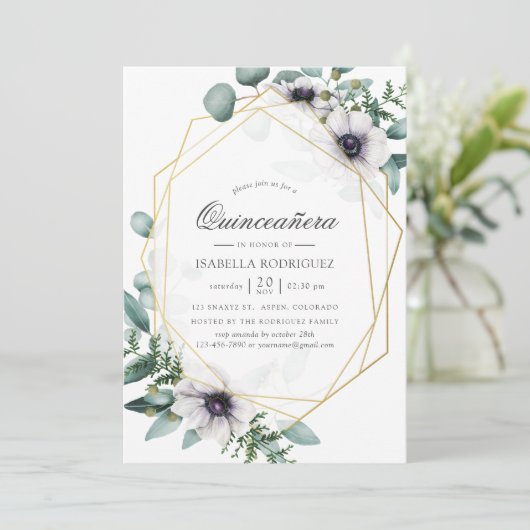 Eucalyptus Anemone Geometric Quinceañera Kaart (Staand voorkant)