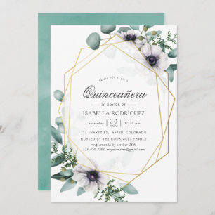 Eucalyptus Anemone Geometric Quinceañera Kaart