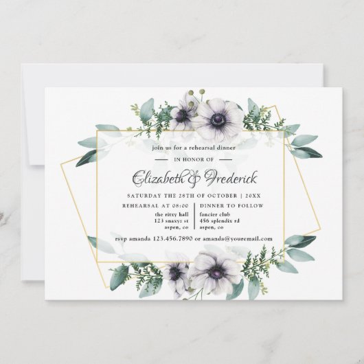 Eucalyptus Anemone Geometric Rehearings Dinner Kaart (Voorkant)