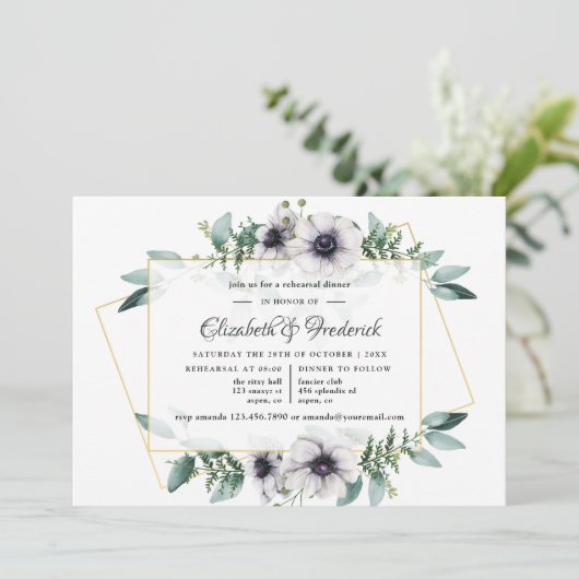 Eucalyptus Anemone Geometric Rehearings Dinner Kaart (Staand voorkant)